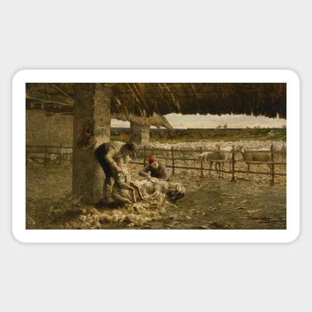 The Sheepshearing by Giovanni Segantini Sticker by Classic Art Stall